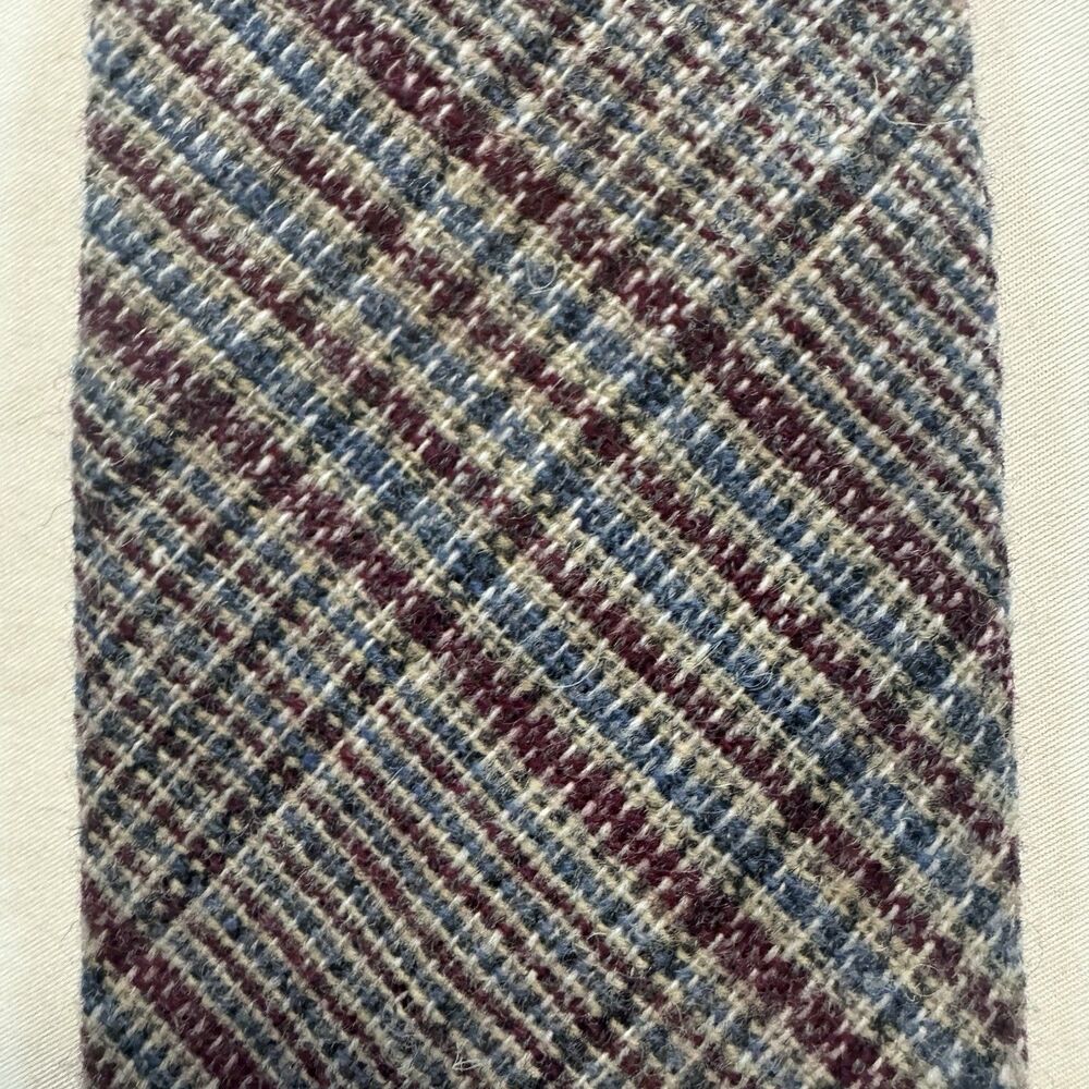 Vintage Austin Reed Regent Street 100% Wool Plaid Tie Gray Burgundy Blue 56”
